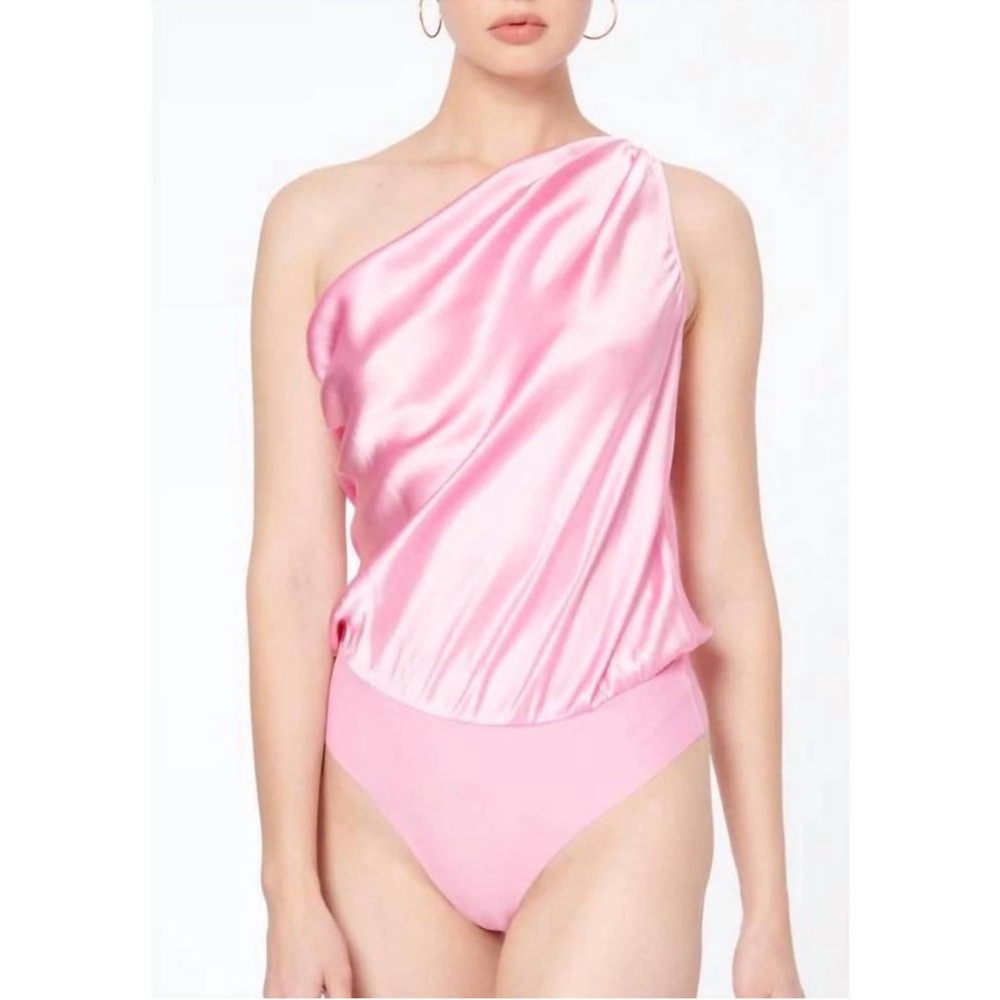 NWT CAMI NYC Darby Bodysuit Silk One Shoulder in Candy Size Small